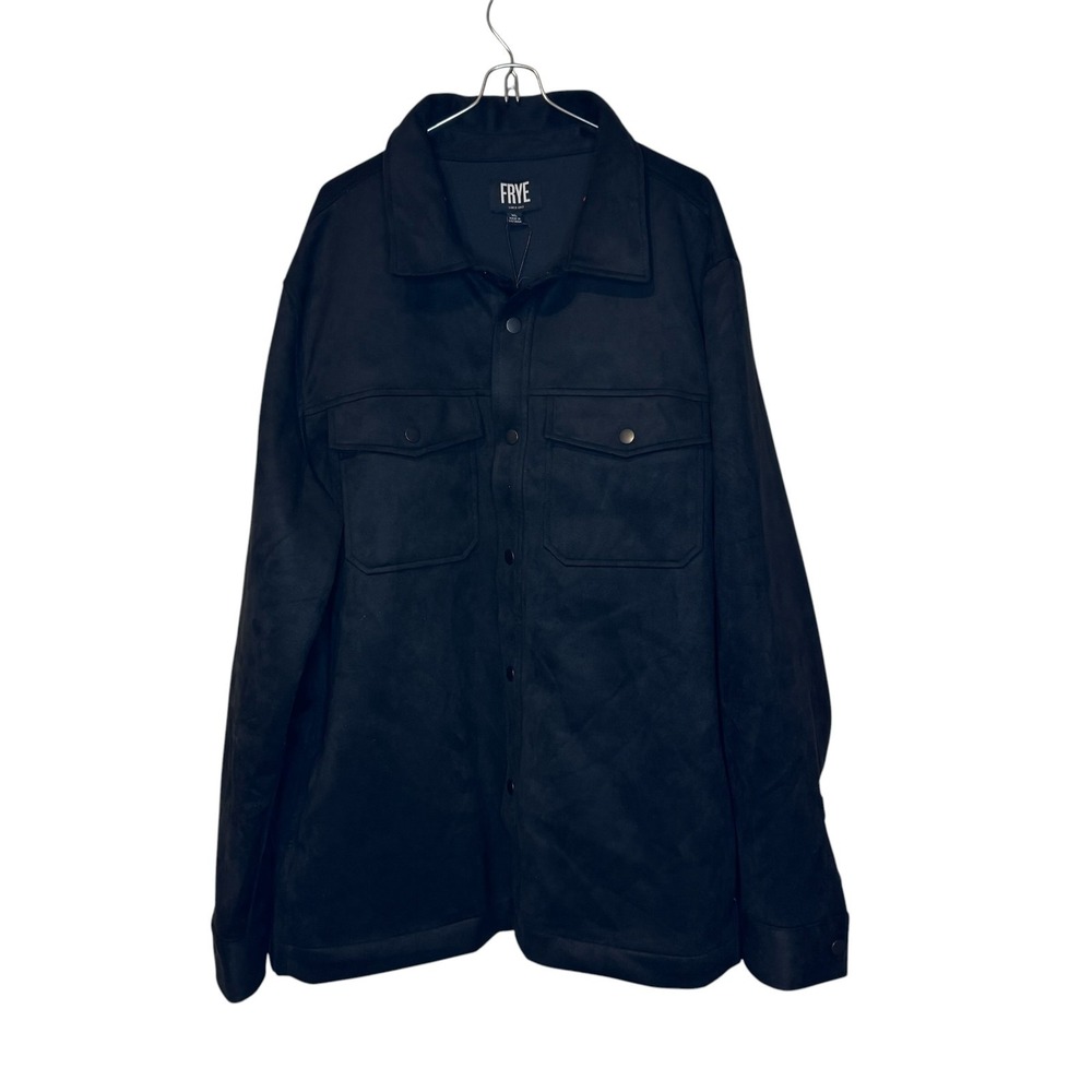 Frye Mens Jacket Faux Faux Suede Shirt Shacket Utility Snap Down Black XL NWT‎